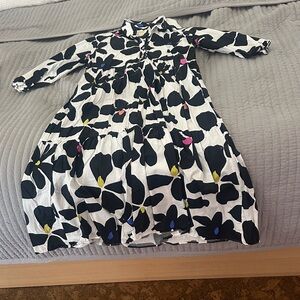 Anthropologie Black and White Floral Midi Bettina Dress